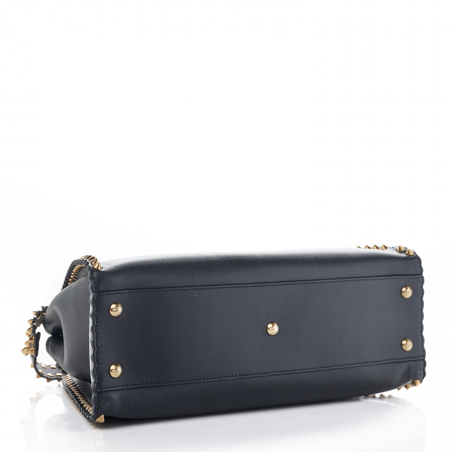 Vitello Seta Shiny Nappa Scalloped Studded Medium Peekaboo Iconic Satchel Black