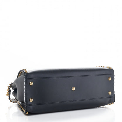 Fendi Vitello Seta Shiny Nappa Scalloped Studded Medium Peekaboo Iconic Satchel Black 4 of 15