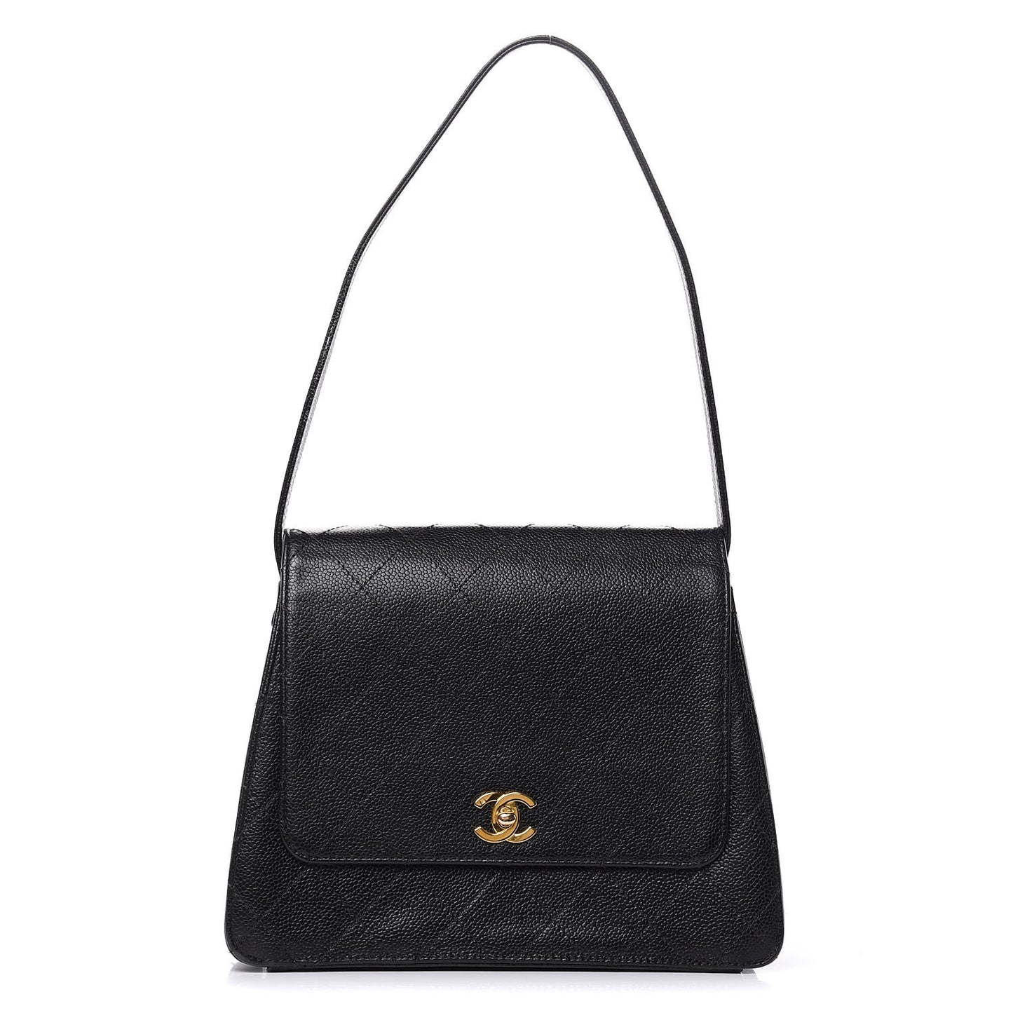 Caviar Quilted Flap Shoulder Bag Black