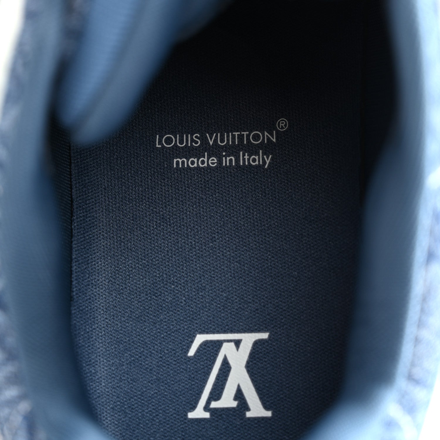 Louis Vuitton Crocodile Embossed Denim Suede Mens LV Trainer Sneakers 10 Sea Blue 6 of 9