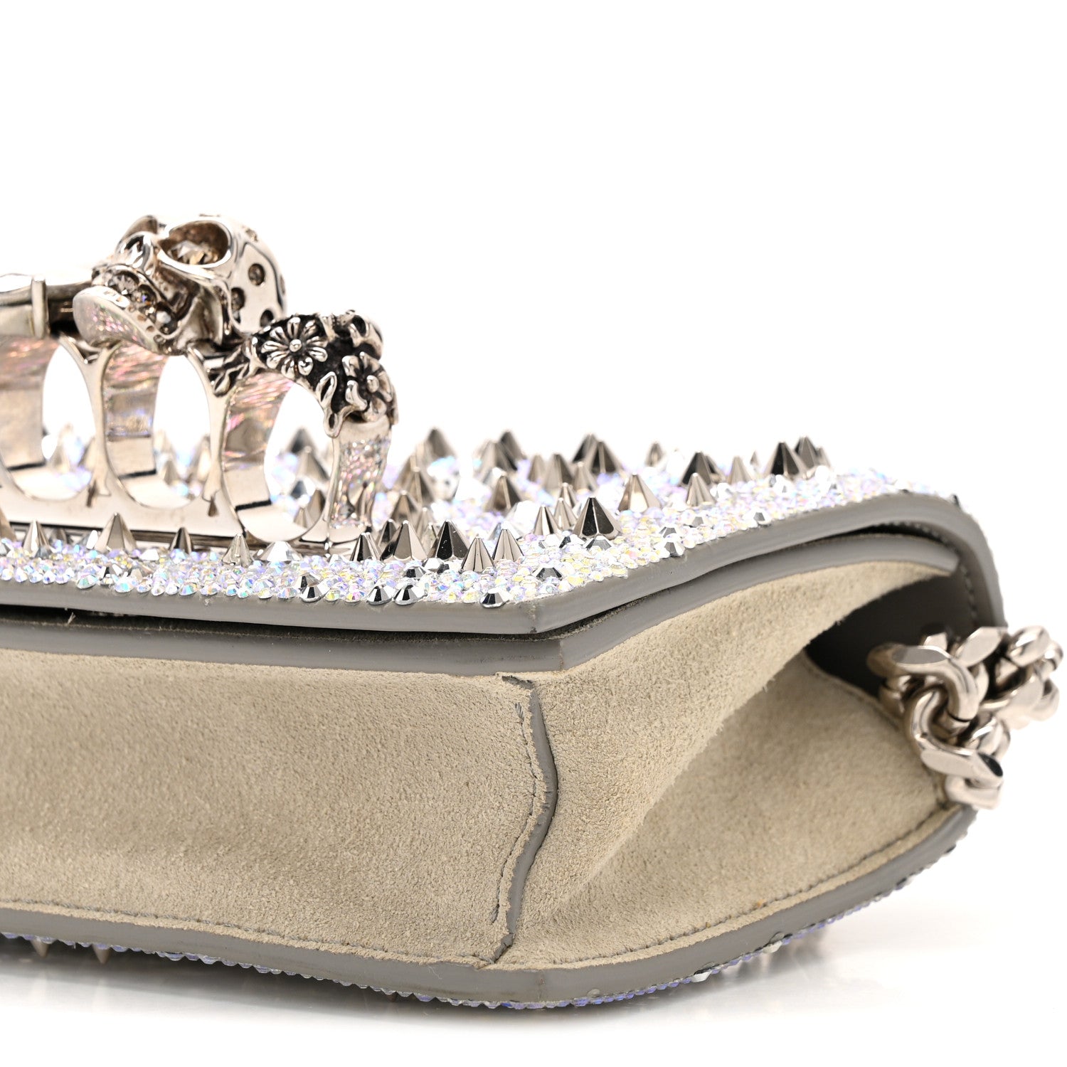 Alexander McQueen Suede Calfskin Crystal Studded Mini Jeweled