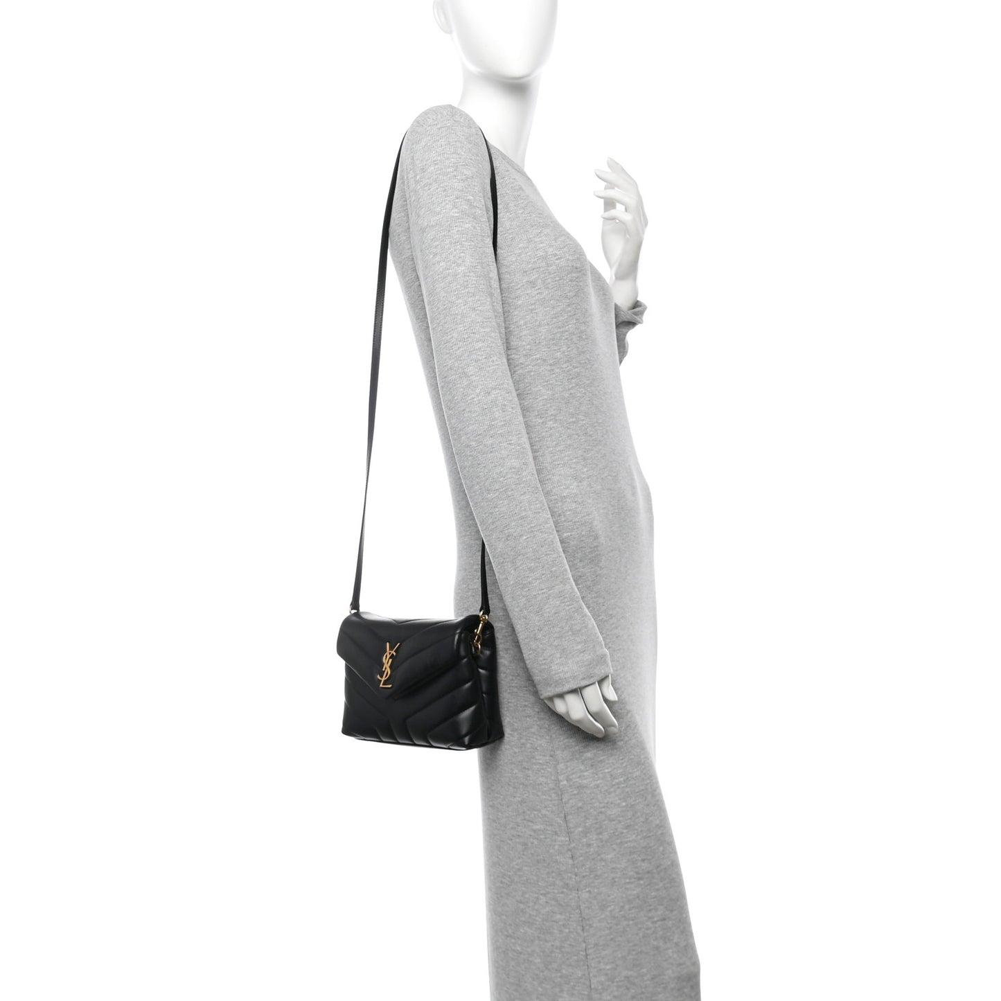 Calfskin Y Quilted Monogram Toy Loulou Crossbody Bag Black