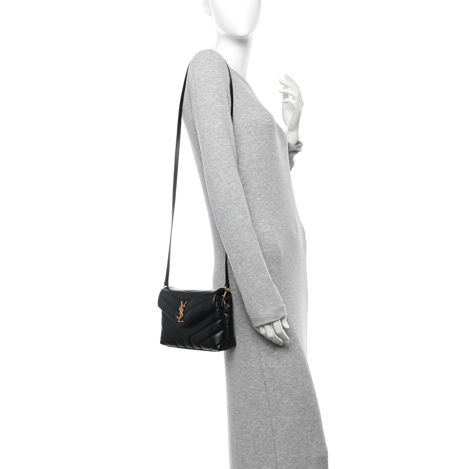 Saint Laurent Calfskin Y Quilted Monogram Toy Loulou Crossbody Bag Black 2 of 10