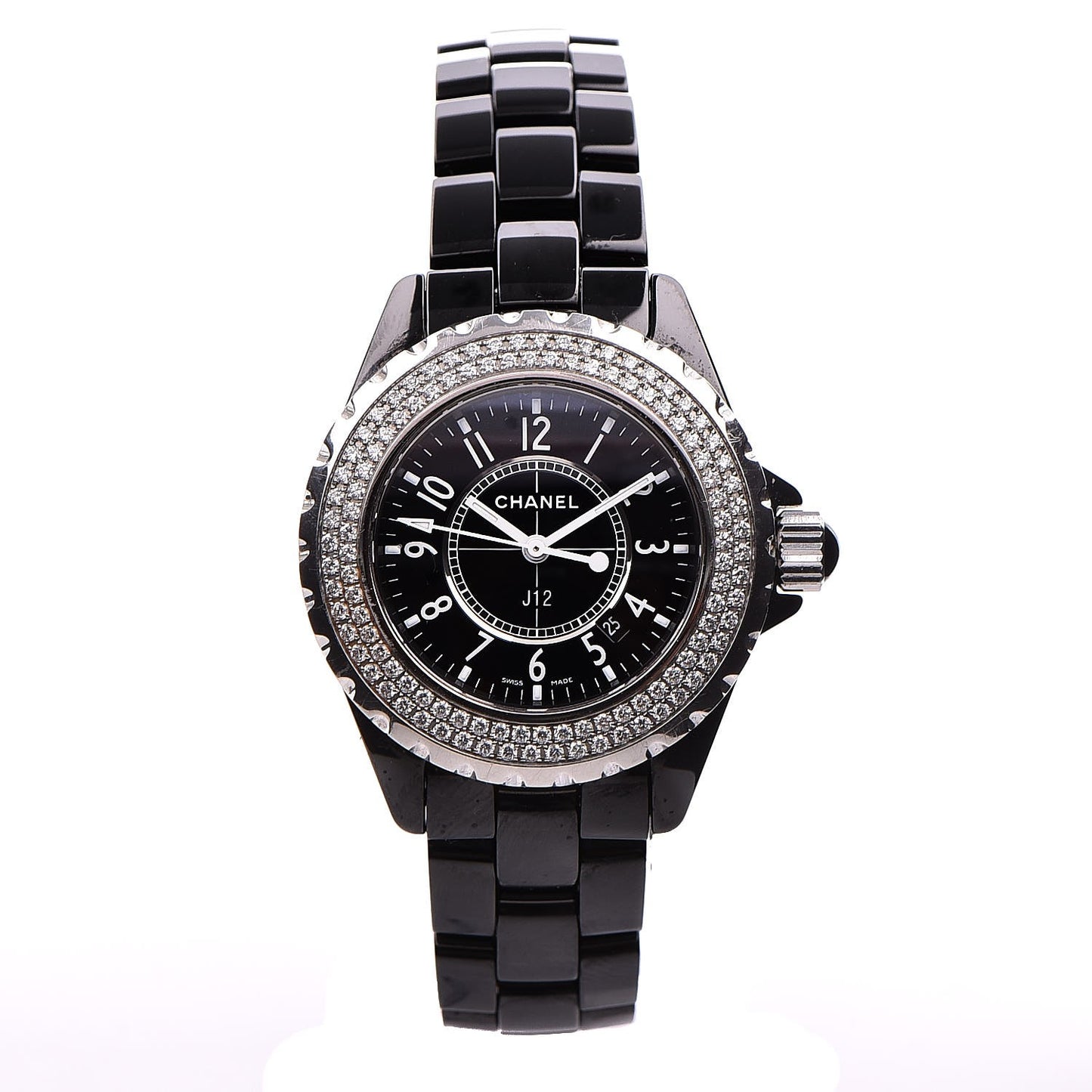 Stainless Steel Ceramic Diamond Pave Bezel 33mm J12 Quartz Watch Black
