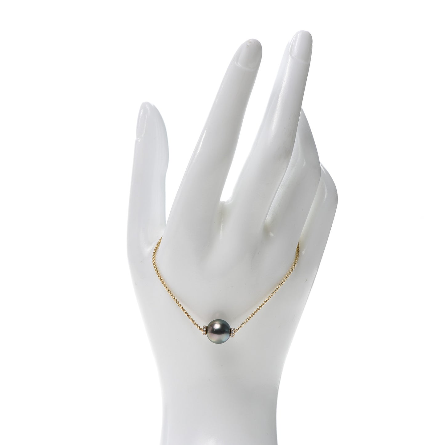 18K Yellow Gold Diamond Tahitian Pearl Solari Single Station Adjustable Bracelet Grey