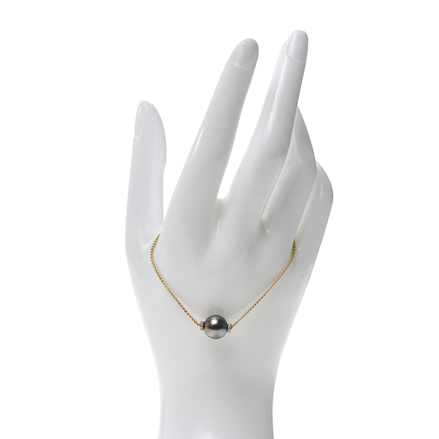 David Yurman 18K Yellow Gold Diamond Tahitian Pearl Solari Single Station Adjustable Bracelet Grey 2 of 4