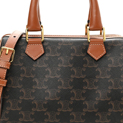 Celine Triomphe Canvas Calfskin Small Boston Bag Tan 7 of 9