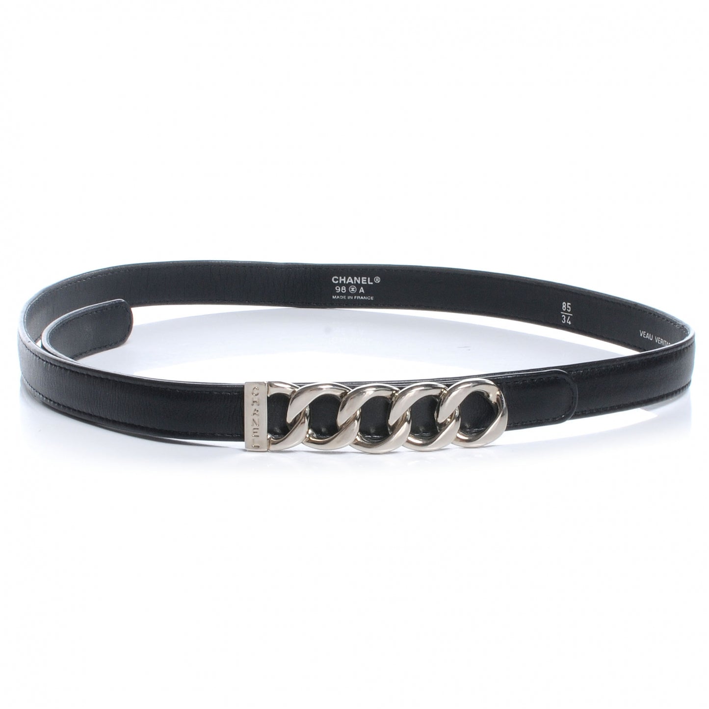 Leather Silver Chain Link Belt Black