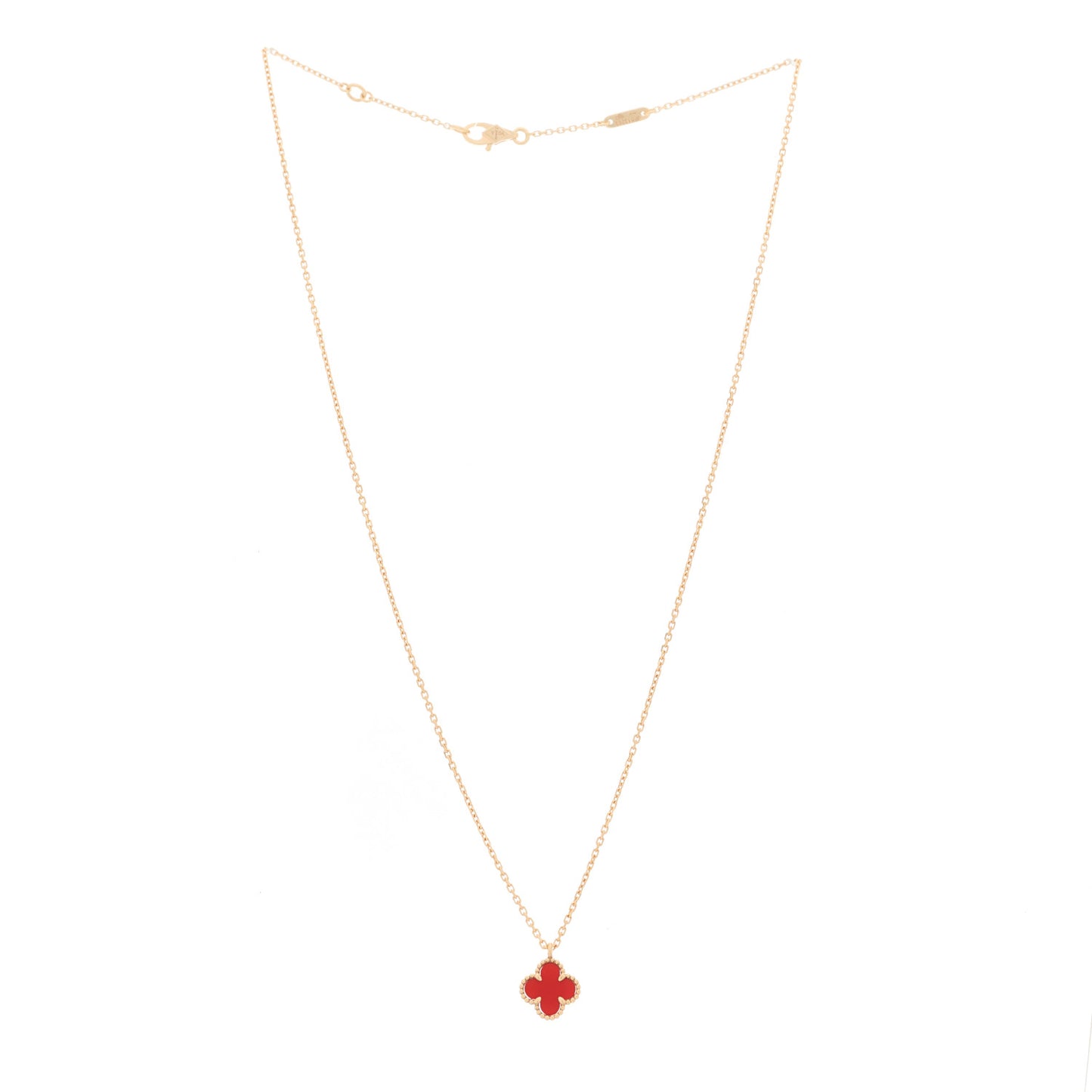 18K Rose Gold Carnelian Sweet Alhambra Pendant Necklace