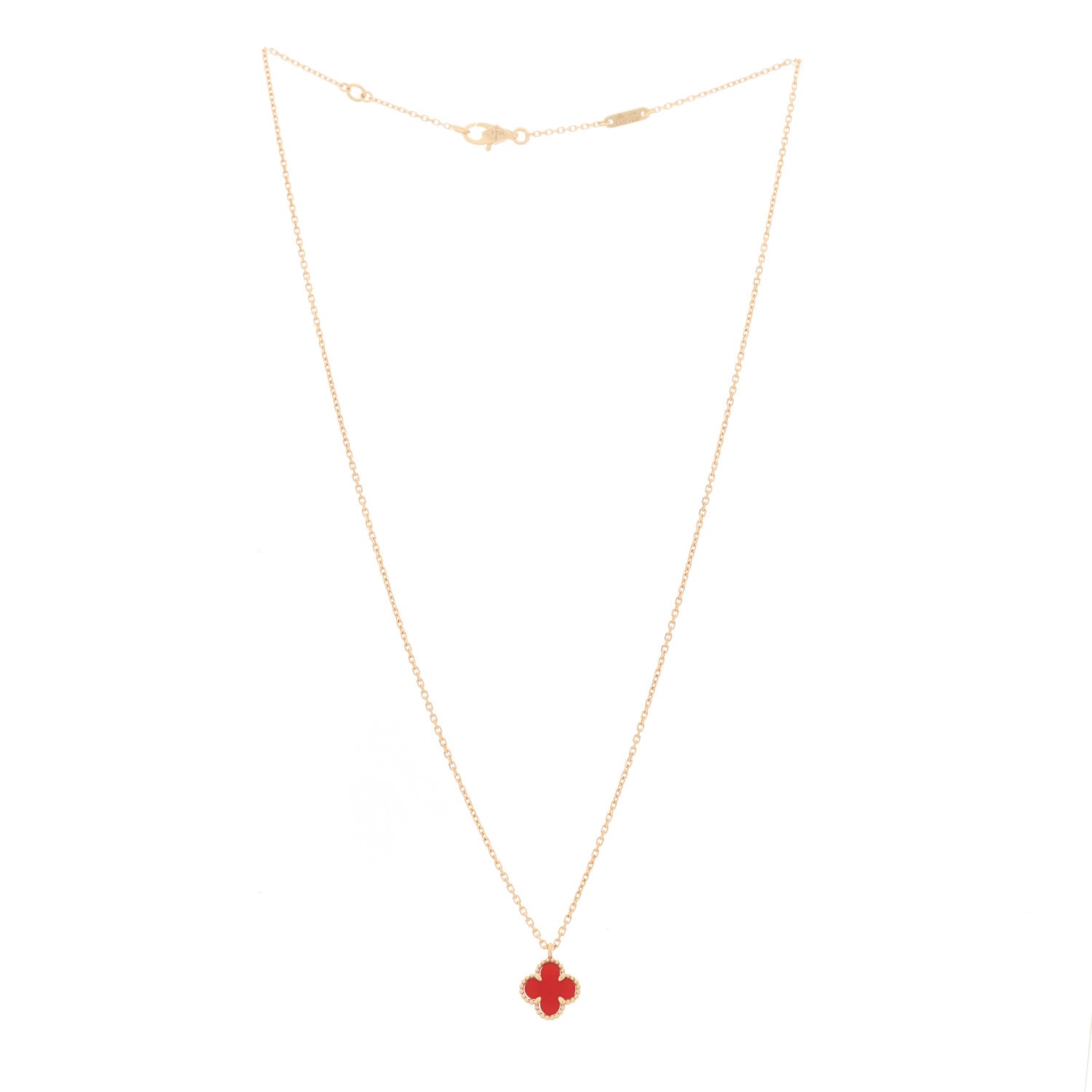 Van Cleef & Arpels 18K Rose Gold Carnelian Sweet Alhambra Pendant Necklace 3 of 6