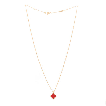 Van Cleef & Arpels 18K Rose Gold Carnelian Sweet Alhambra Pendant Necklace 3 of 6