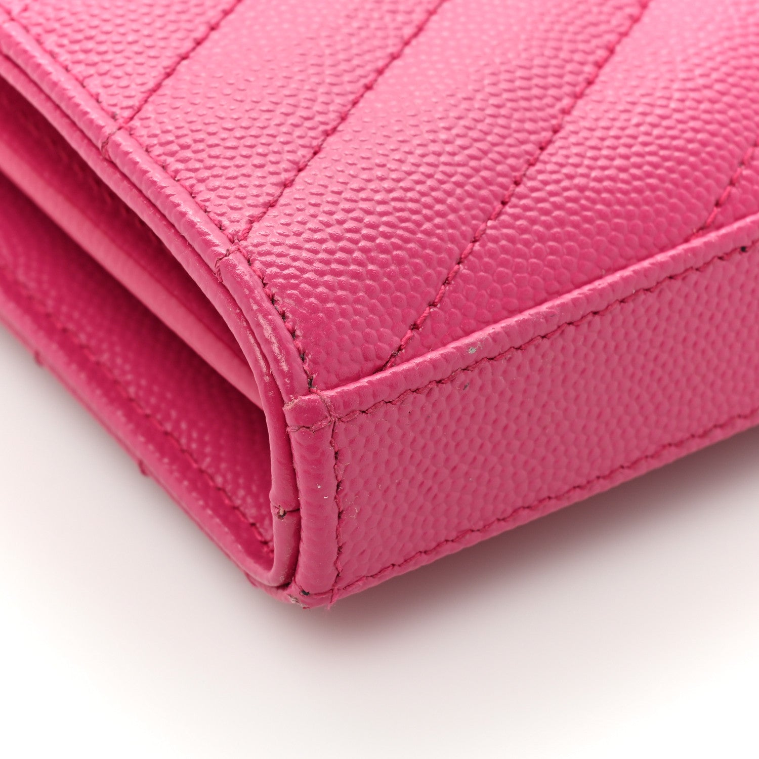 Saint Laurent Grain De Poudre Matelasse Chevron Cassandre Chain Wallet Lipstick Fuschia 15 of 17