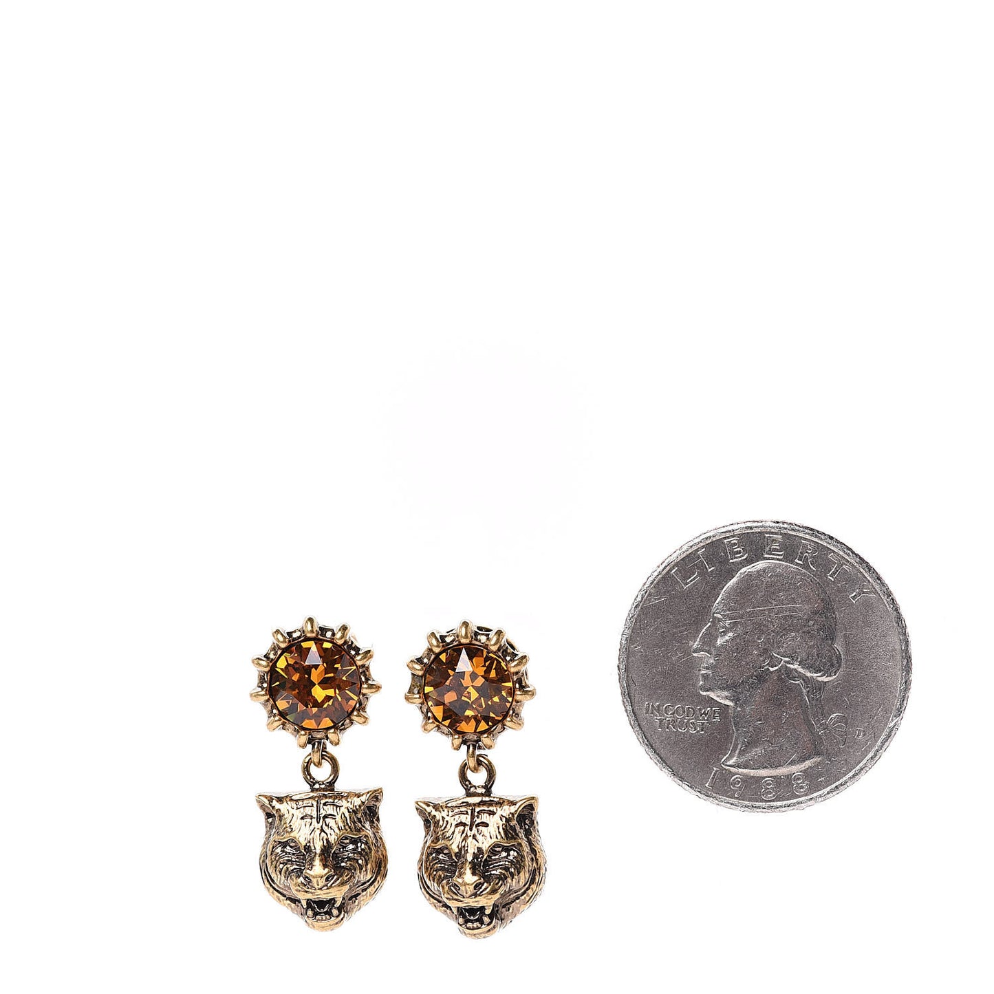 Metal Crystal Feline Earrings Aged Gold