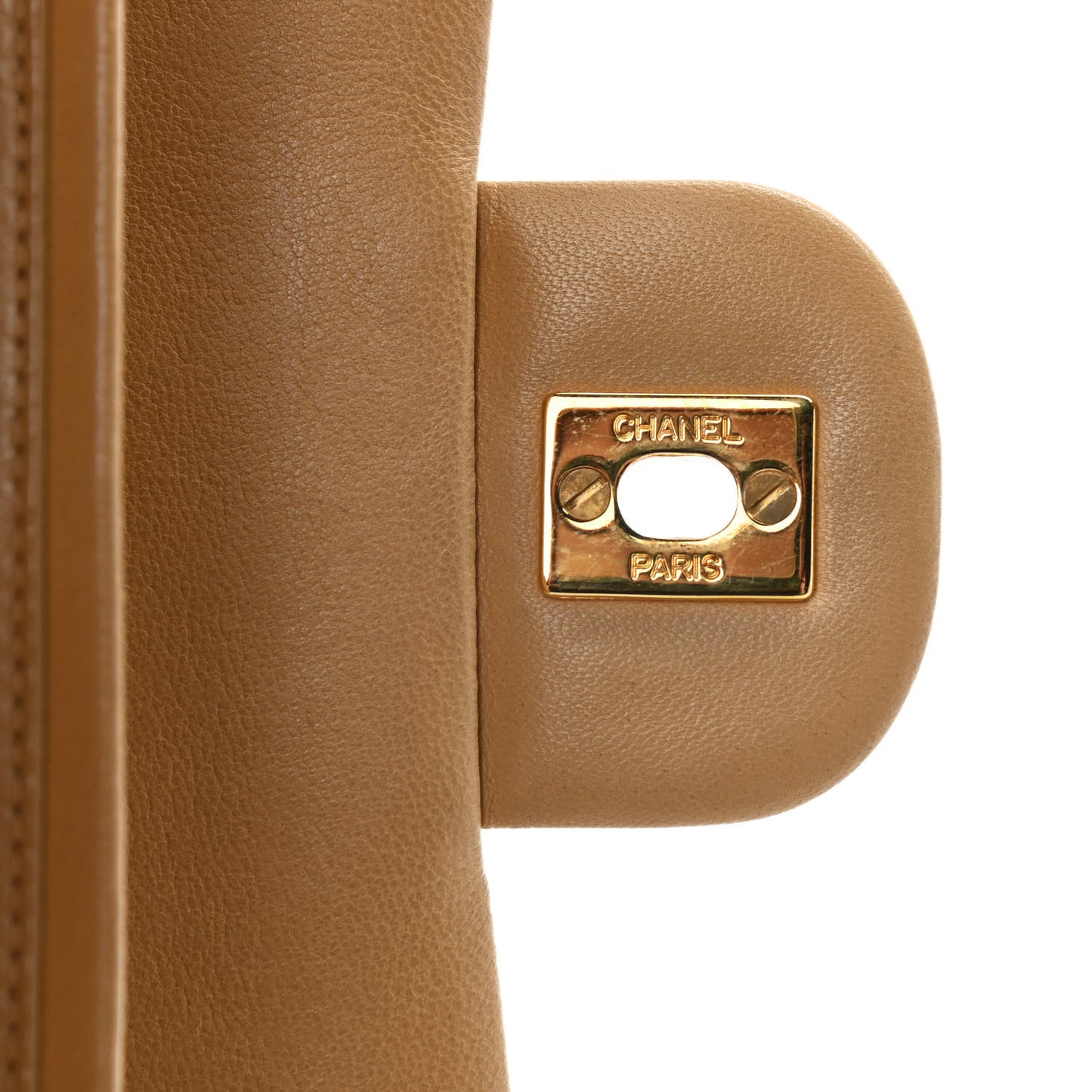 Lambskin Quilted Medium Double Flap Beige