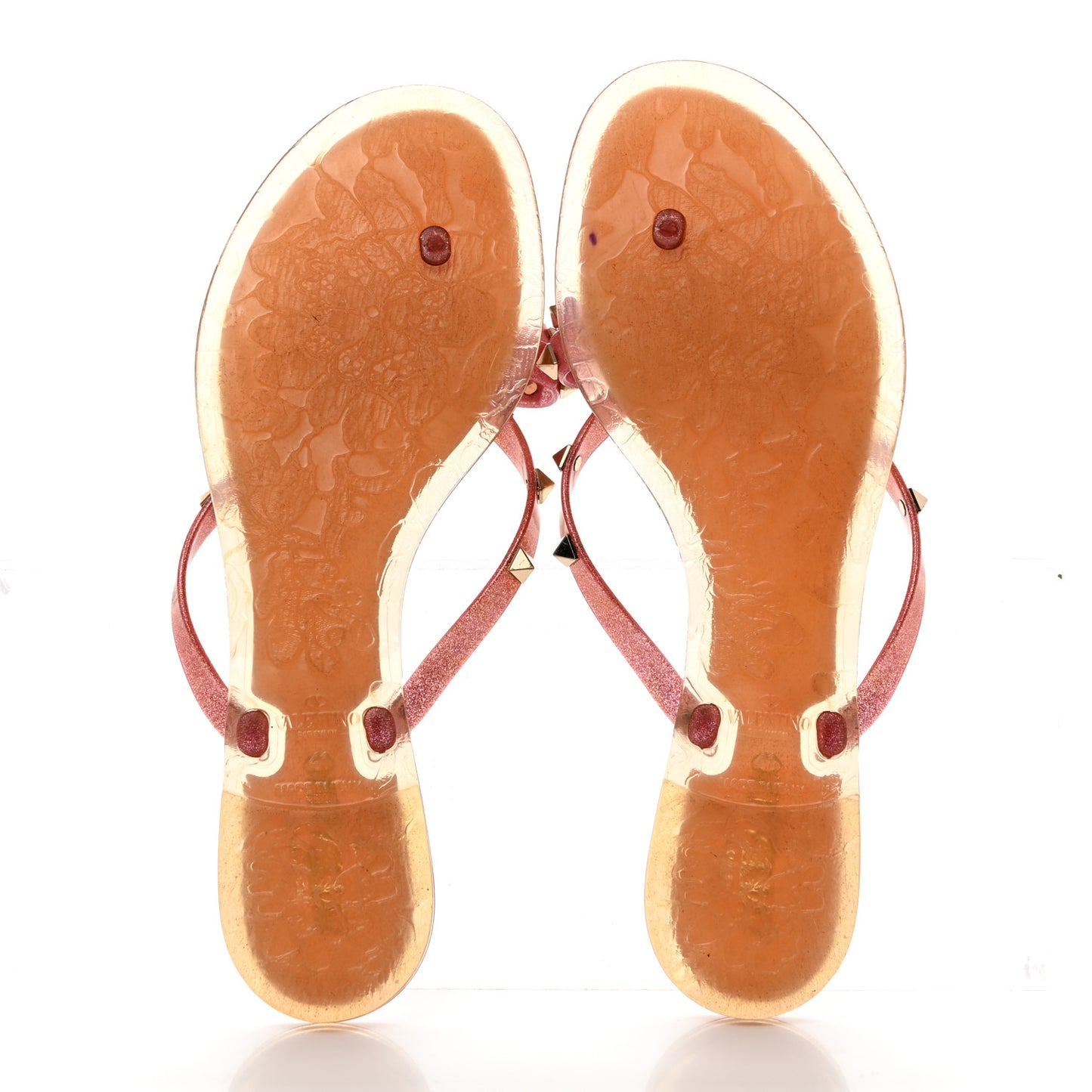 PVC Jelly Glitter Rockstud Bow Thong Sandals 41 Pink