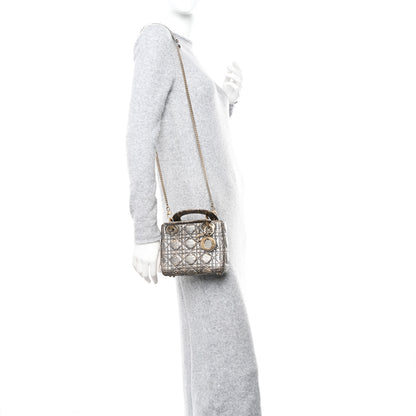 Christian Dior Metallic Snakeskin Cannage Mini Lady Dior Silver 2 of 11