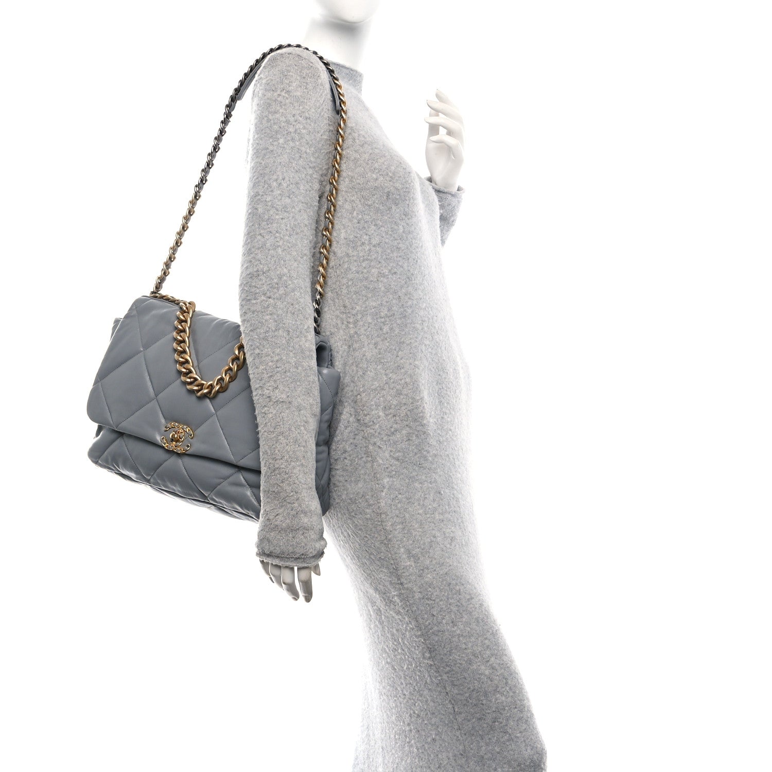 Chanel Goatskin Quilted Maxi Chanel 19 Flap Grey 2 of 10