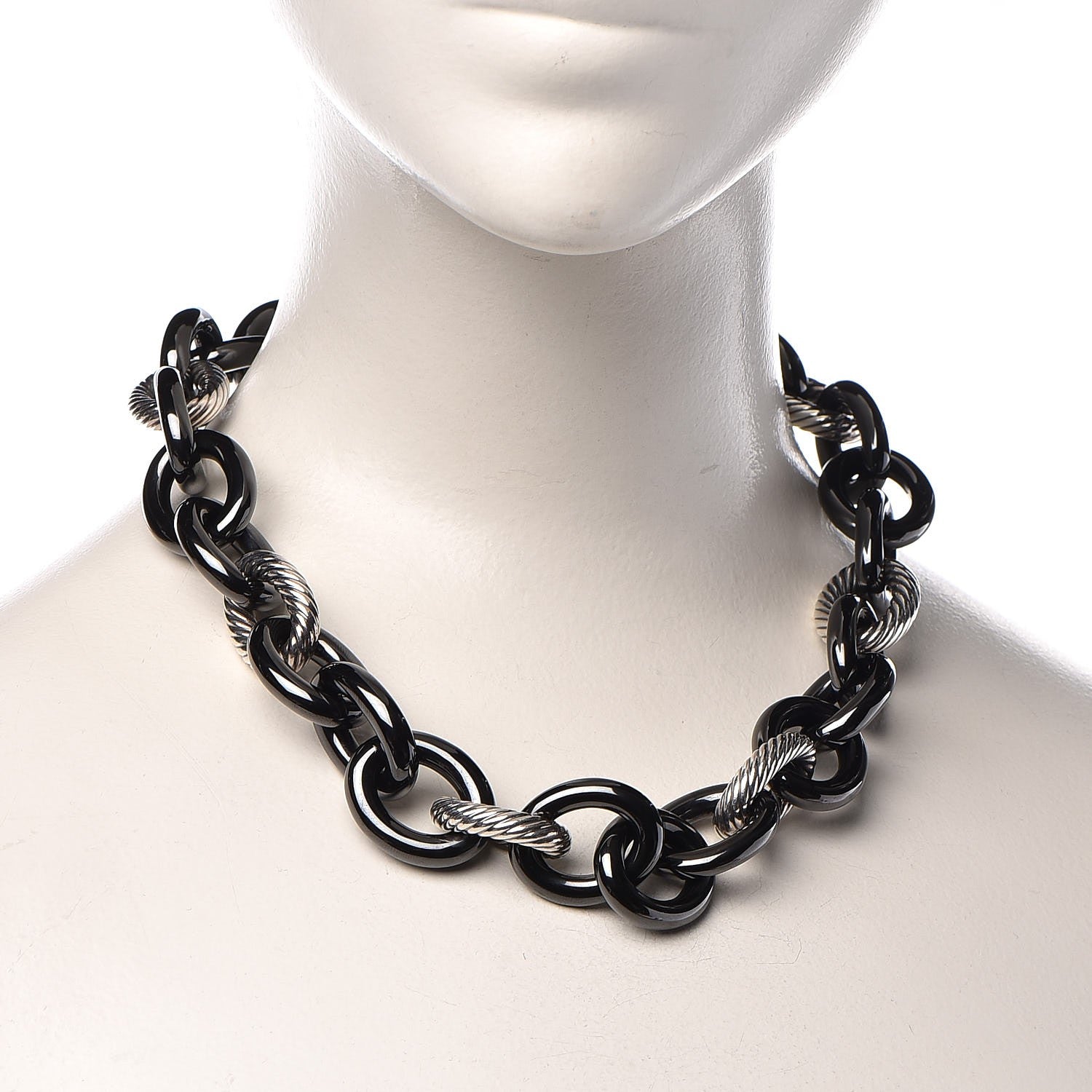 David Yurman Sterling Silver Black Ceramic Oval Link Necklace Black 2 of 5
