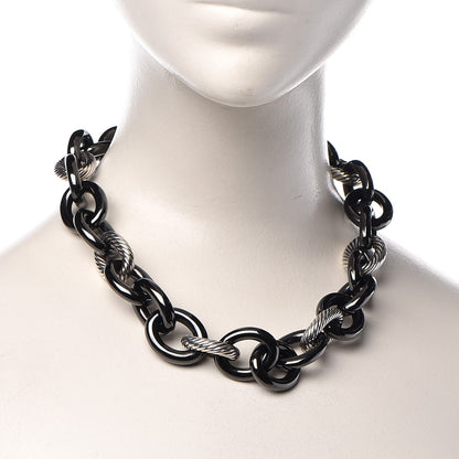 David Yurman Sterling Silver Black Ceramic Oval Link Necklace Black 2 of 5