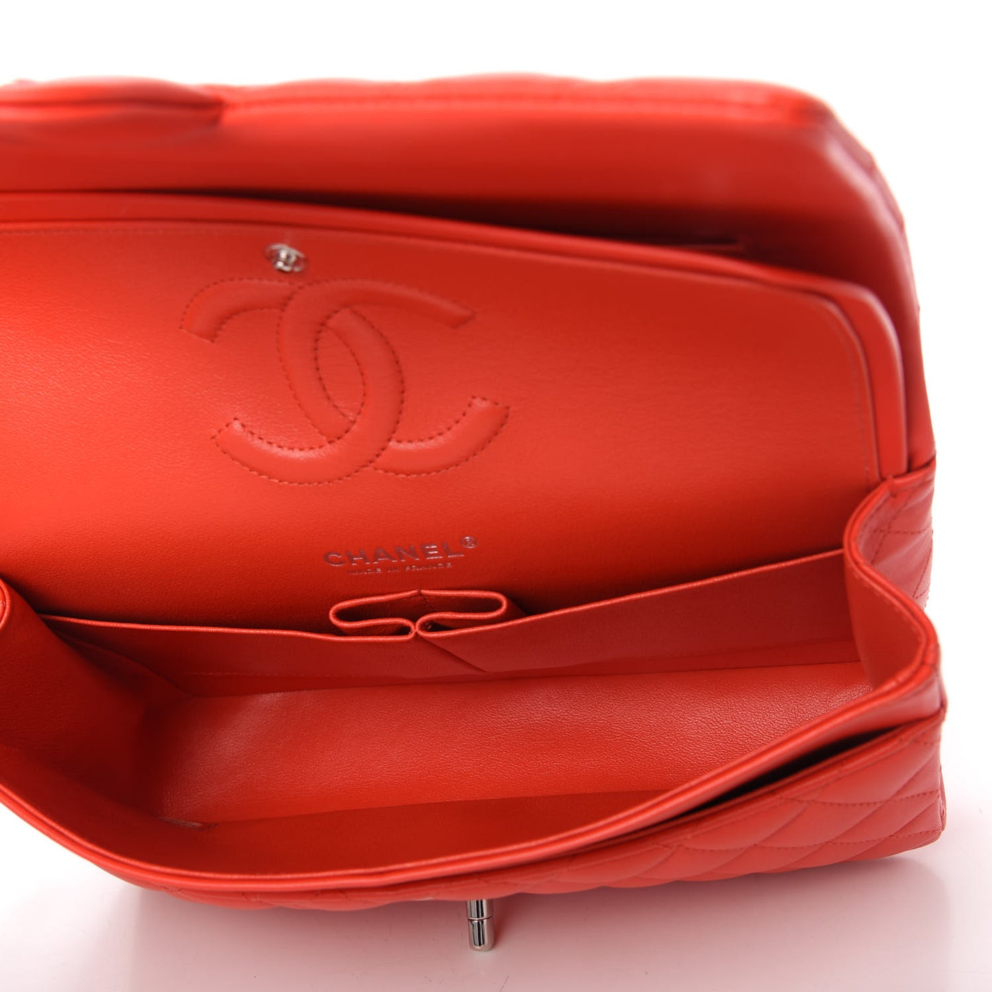 Lambskin Quilted Medium Double Flap Red