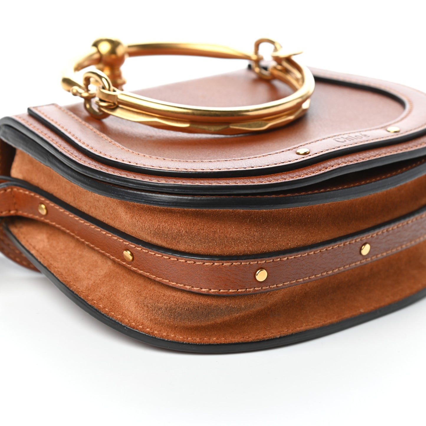 Calfskin Suede Small Nile Bracelet Bag Caramel