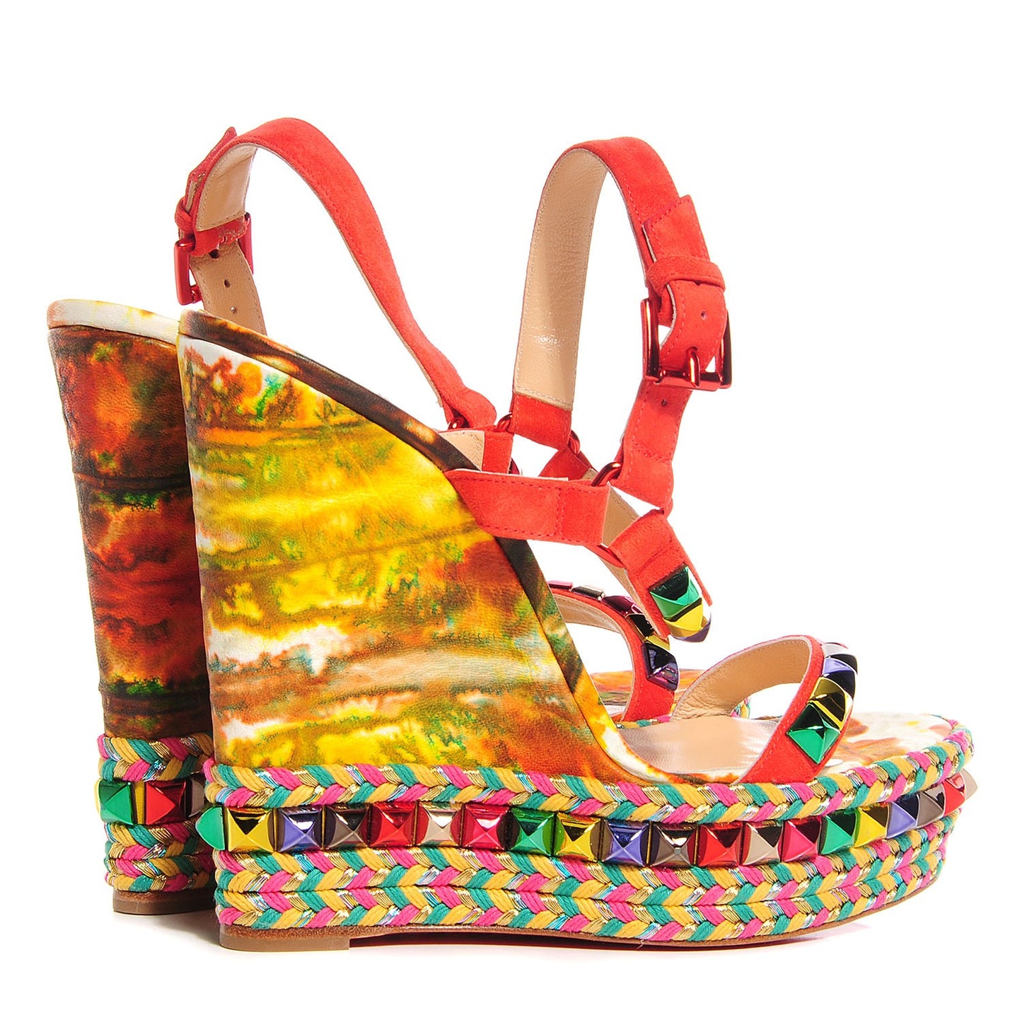 Lambskin Suede Cubana Cataclou 140 Wedge Sandals 39 Poppy