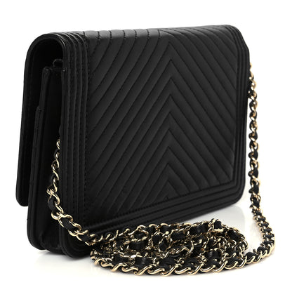 Chanel Calfskin Chevron Boy Wallet On Chain WOC Black 3 of 11