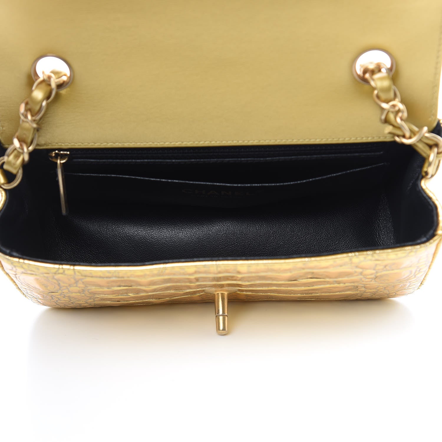 Chanel Metallic Calfskin Crocodile Embossed Cocodile Rectangular Mini Flap Gold 5 of 11