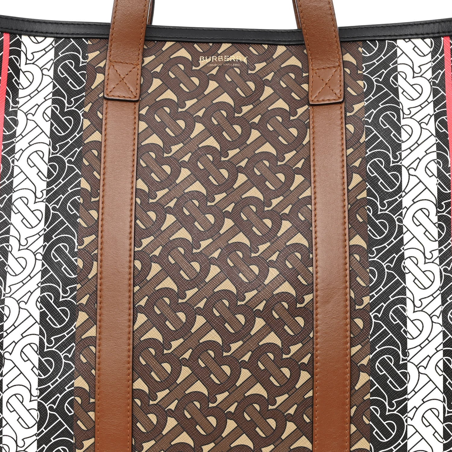 Burberry E-Canvas Monogram Stripe Book Tote Bridle Brown 9 of 13