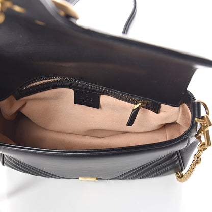 Gucci Calfskin Matelasse Small GG Marmont Top Handle Shoulder Bag Black 5 of 9