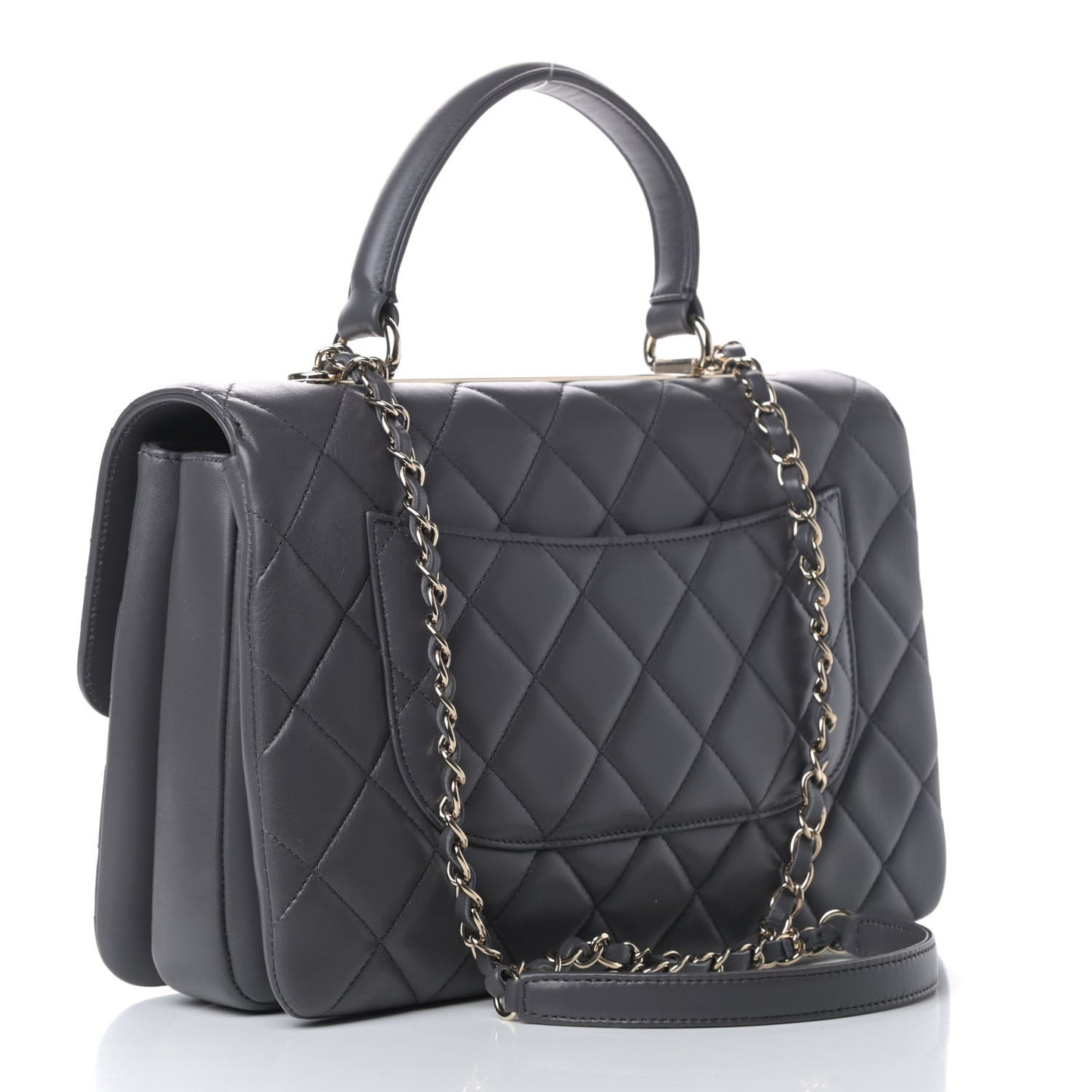 Lambskin Quilted Medium Trendy CC Flap Dual Handle Bag Dark Grey