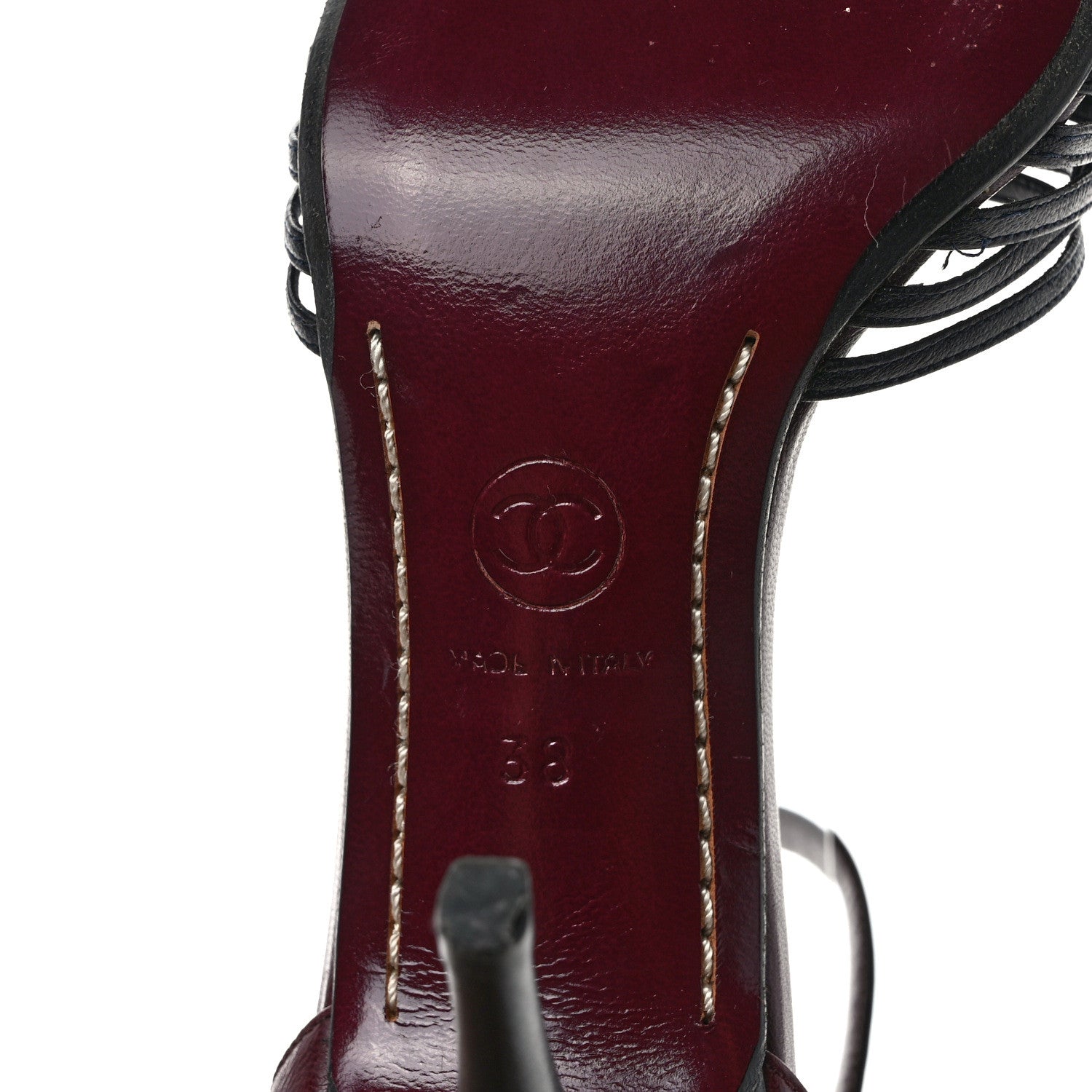 Chanel Lambskin Ankle Slingback Pumps 38 Bordeaux Black 6 of 7