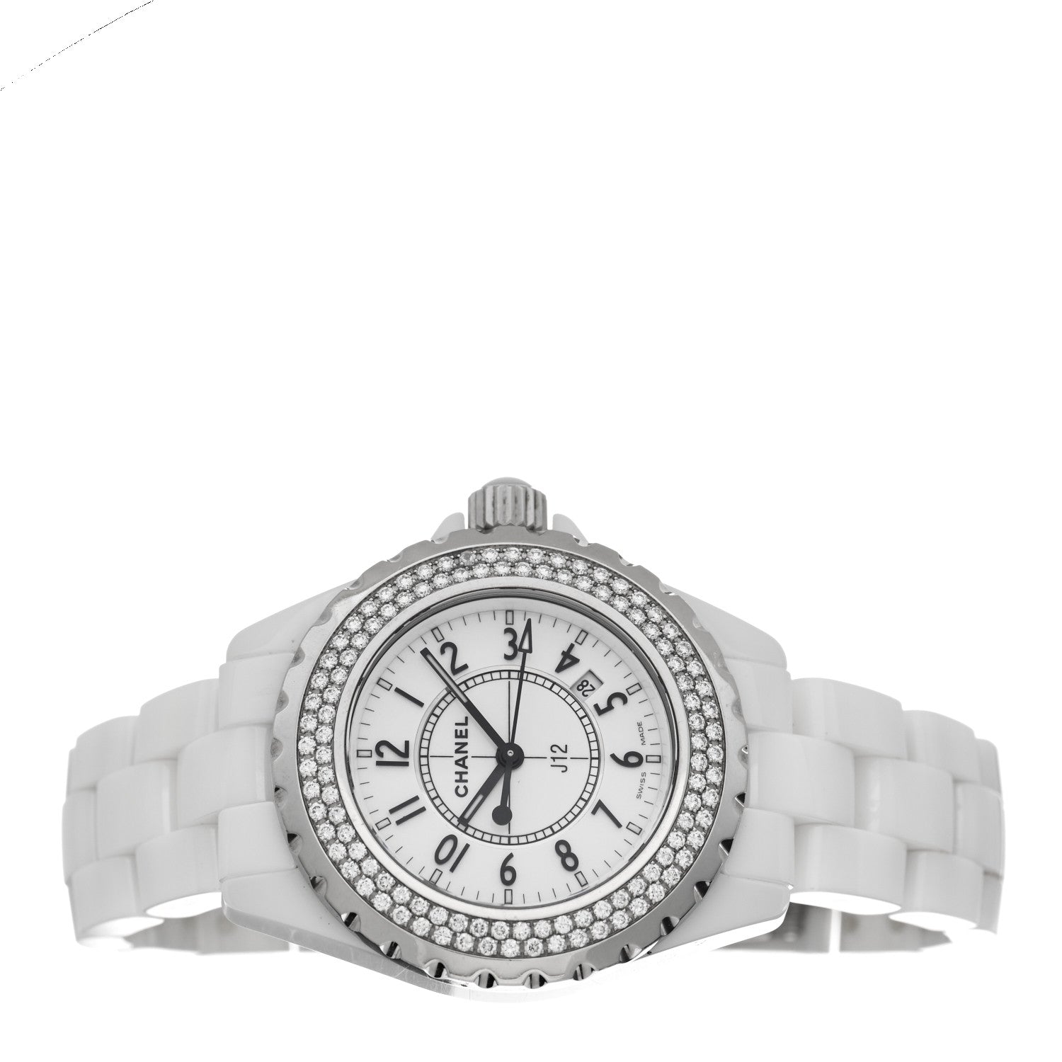 Chanel Stainless Steel Ceramic Diamond Pave Bezel 33mm J12 Quartz Watch White 2 of 4