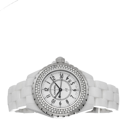 Chanel Stainless Steel Ceramic Diamond Pave Bezel 33mm J12 Quartz Watch White 2 of 4