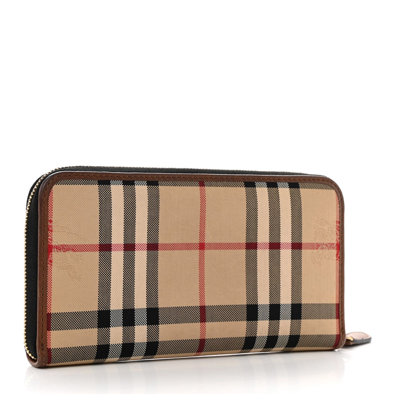 Burberry Calfskin Haymarket Check Elmore Zip Around Wallet Tan 3 of 7