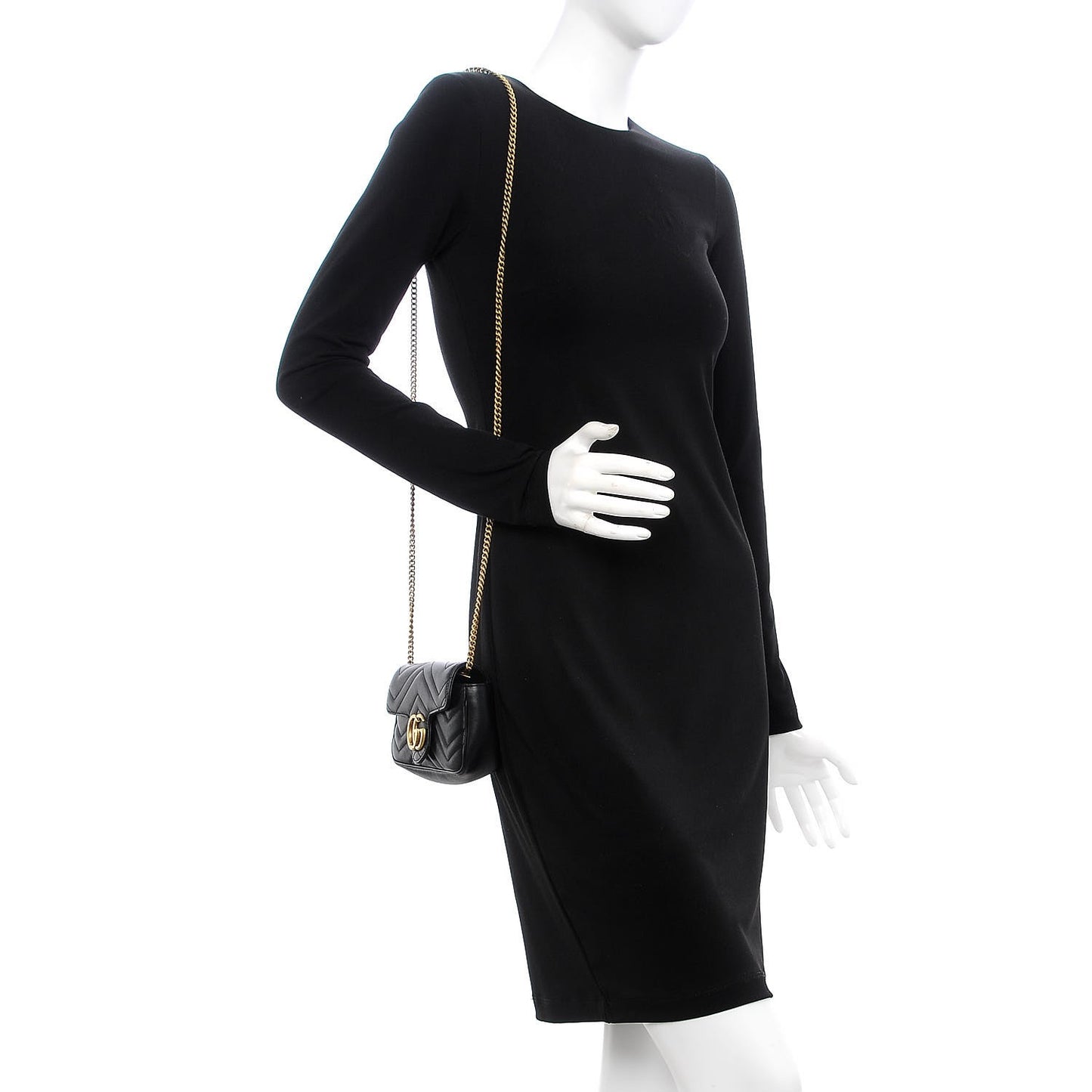 Calfskin Matelasse Super Mini GG Marmont Shoulder Bag Black