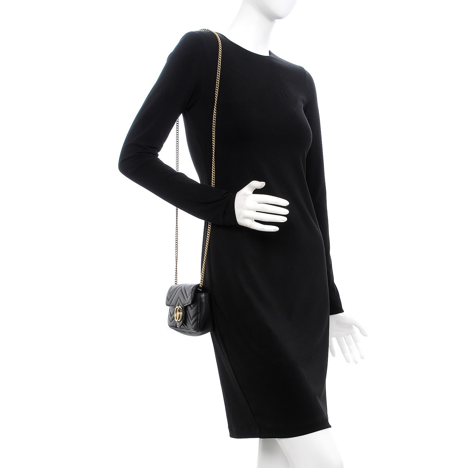Gucci Calfskin Matelasse Super Mini GG Marmont Shoulder Bag Black 2 of 8