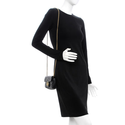 Gucci Calfskin Matelasse Super Mini GG Marmont Shoulder Bag Black 2 of 8