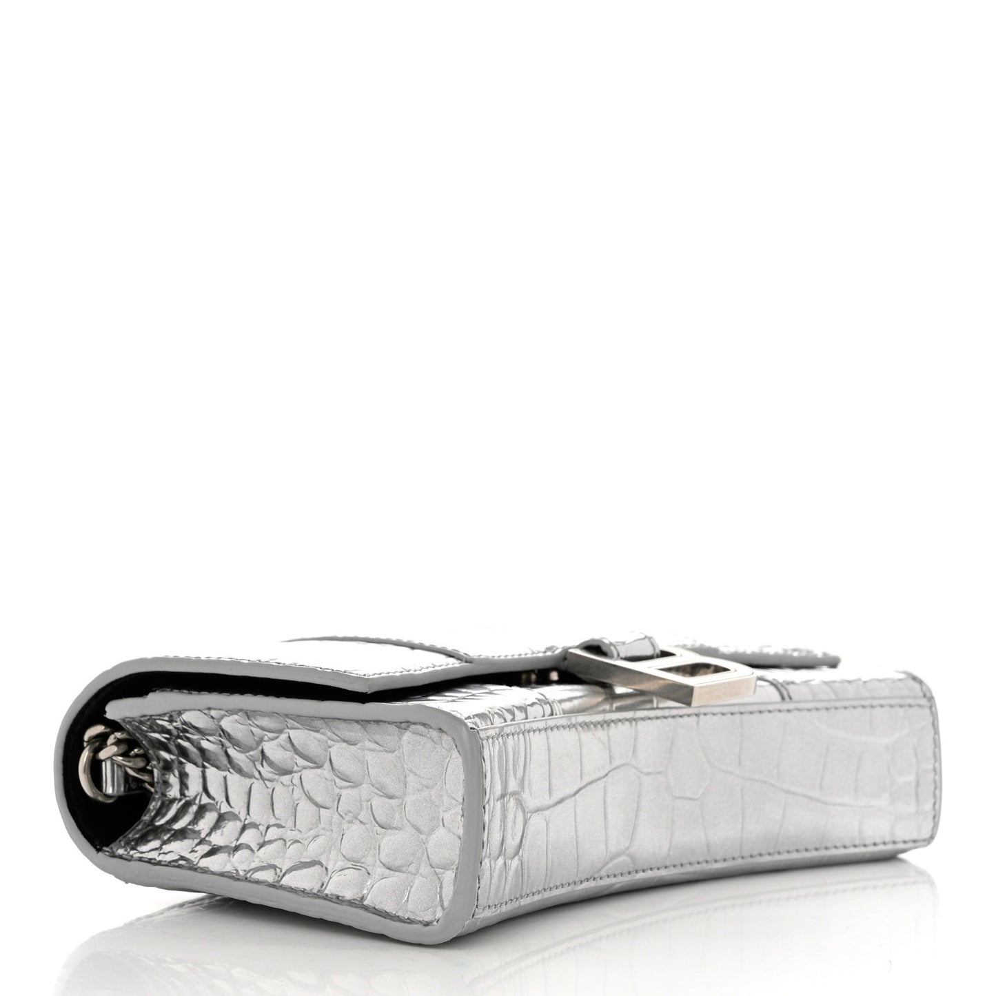 Metallic Calfskin Crocodile Embossed Hourglass Chain Bag Silver