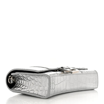 Balenciaga Metallic Calfskin Crocodile Embossed Hourglass Chain Bag Silver 4 of 10