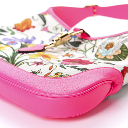 Gucci Canvas Flora Medium Jackie Hobo Fuchsia 7 of 10