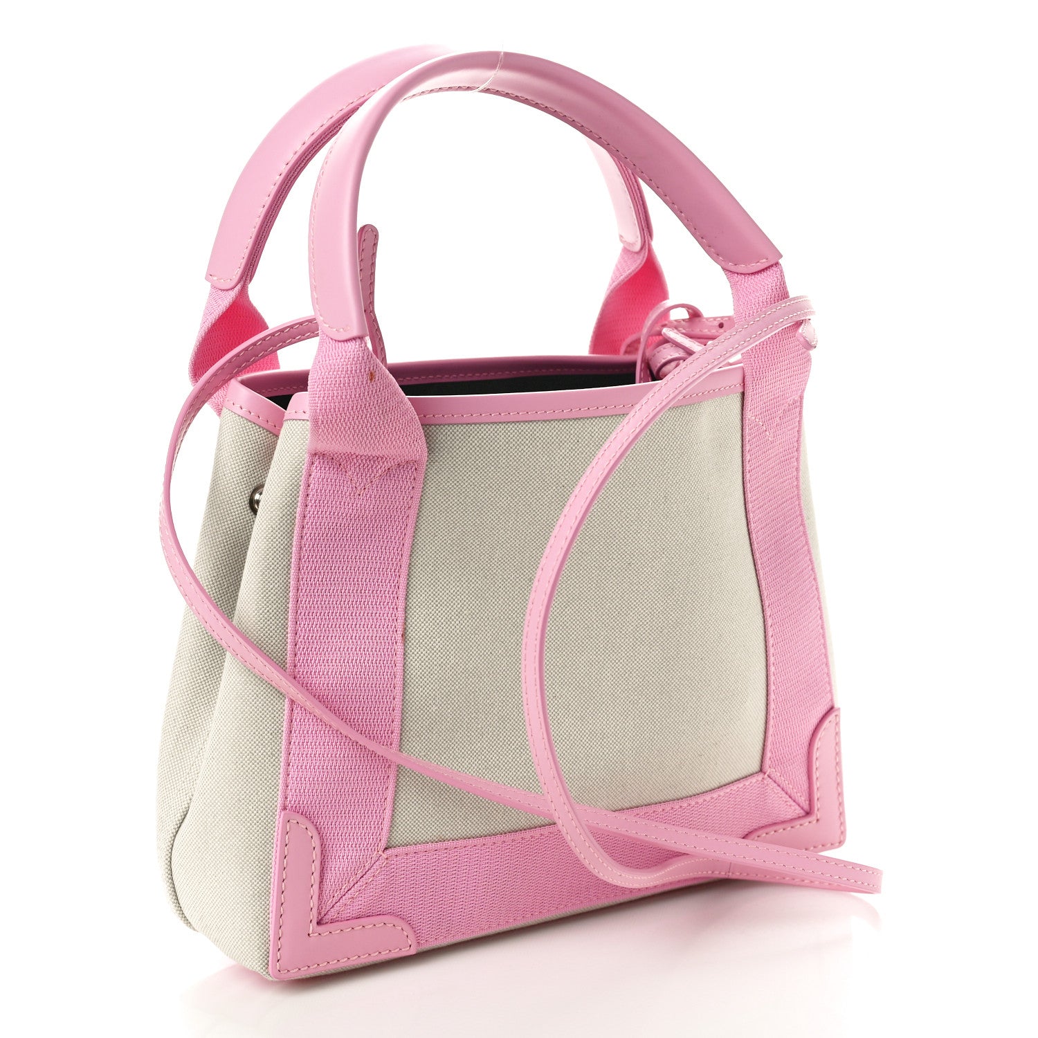 Balenciaga Cotton Canvas Satin Calfskin Navy Cabas XS Natural Pink 4 of 11