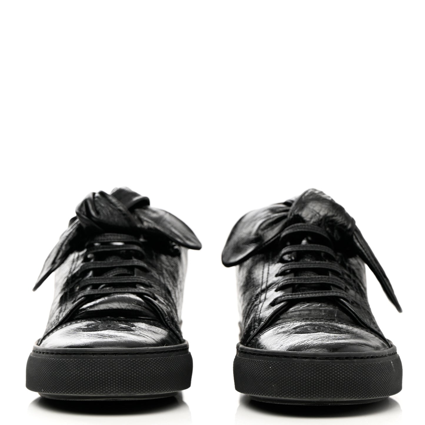 Crumpled Calfskin Womens CC Bow Sneakers 37 Black