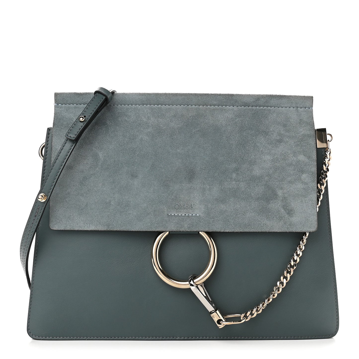 Calfskin Suede Medium Faye Shoulder Bag Cloudy Blue