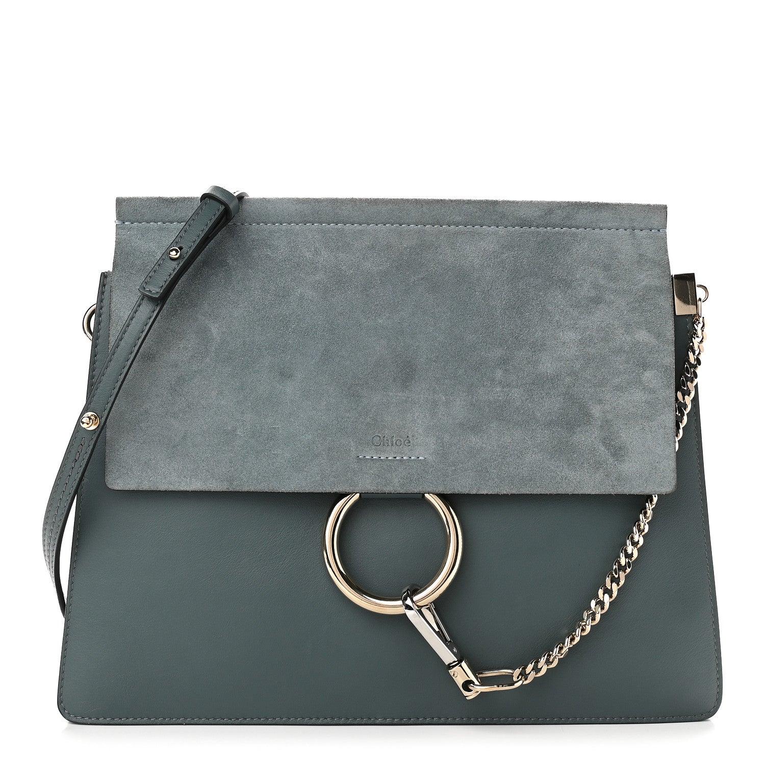 Chloe Calfskin Suede Medium Faye Shoulder Bag Cloudy Blue 1 of 9
