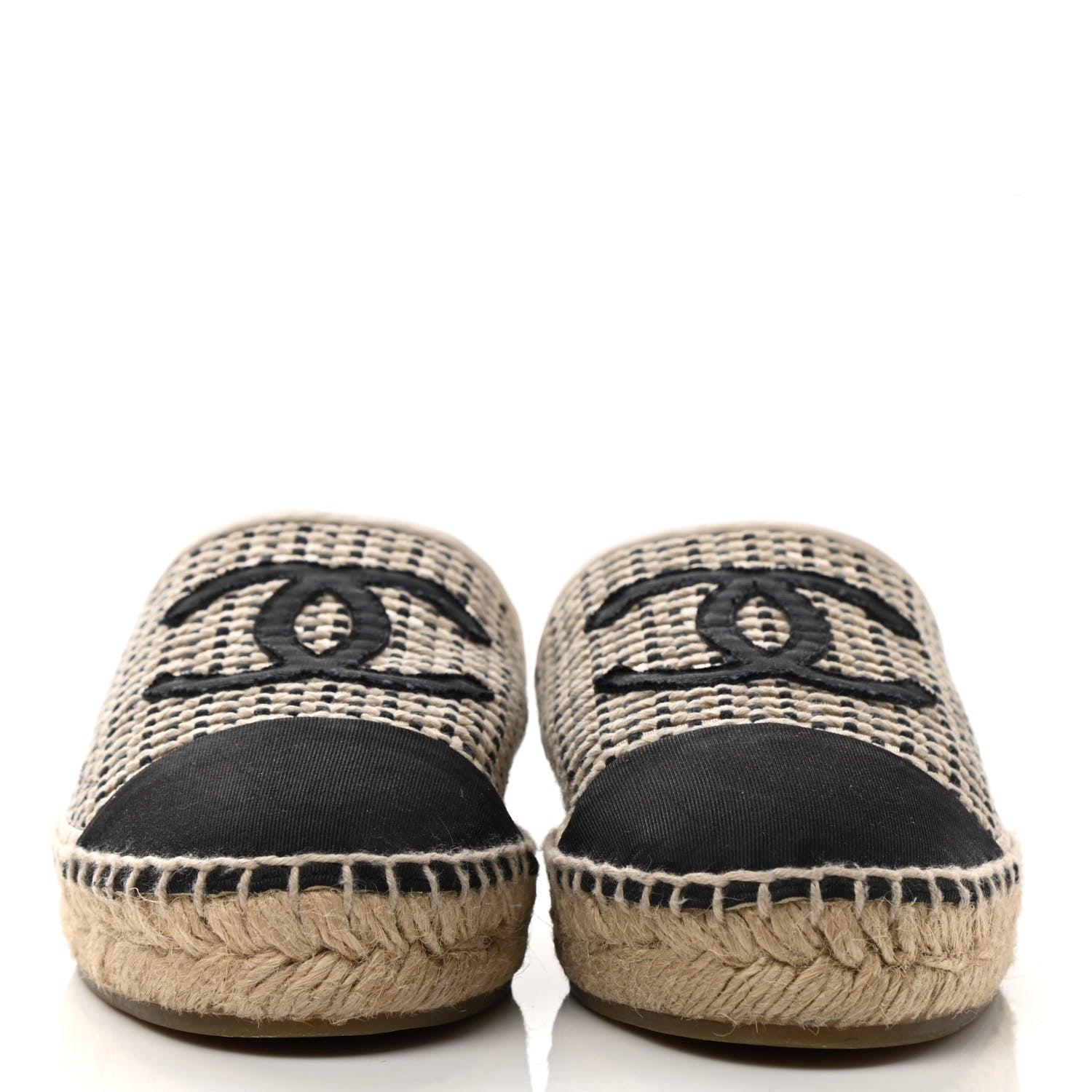 Chanel Mesh Grosgrain CC Espadrilles Mule 36 Beige Black 2 of 9