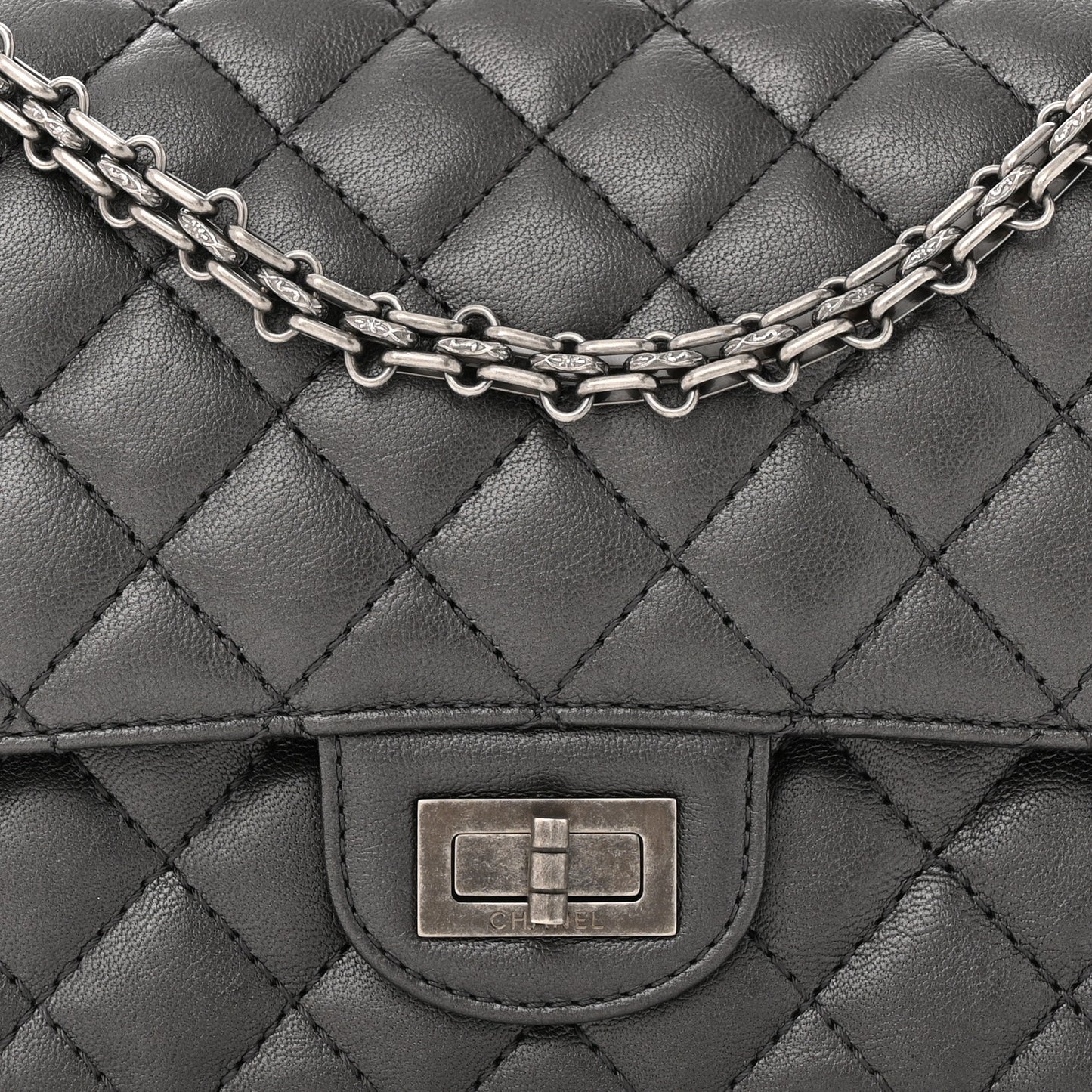Metallic Sheepskin Quilted 2.55 Reissue 225 Flap Charcoal