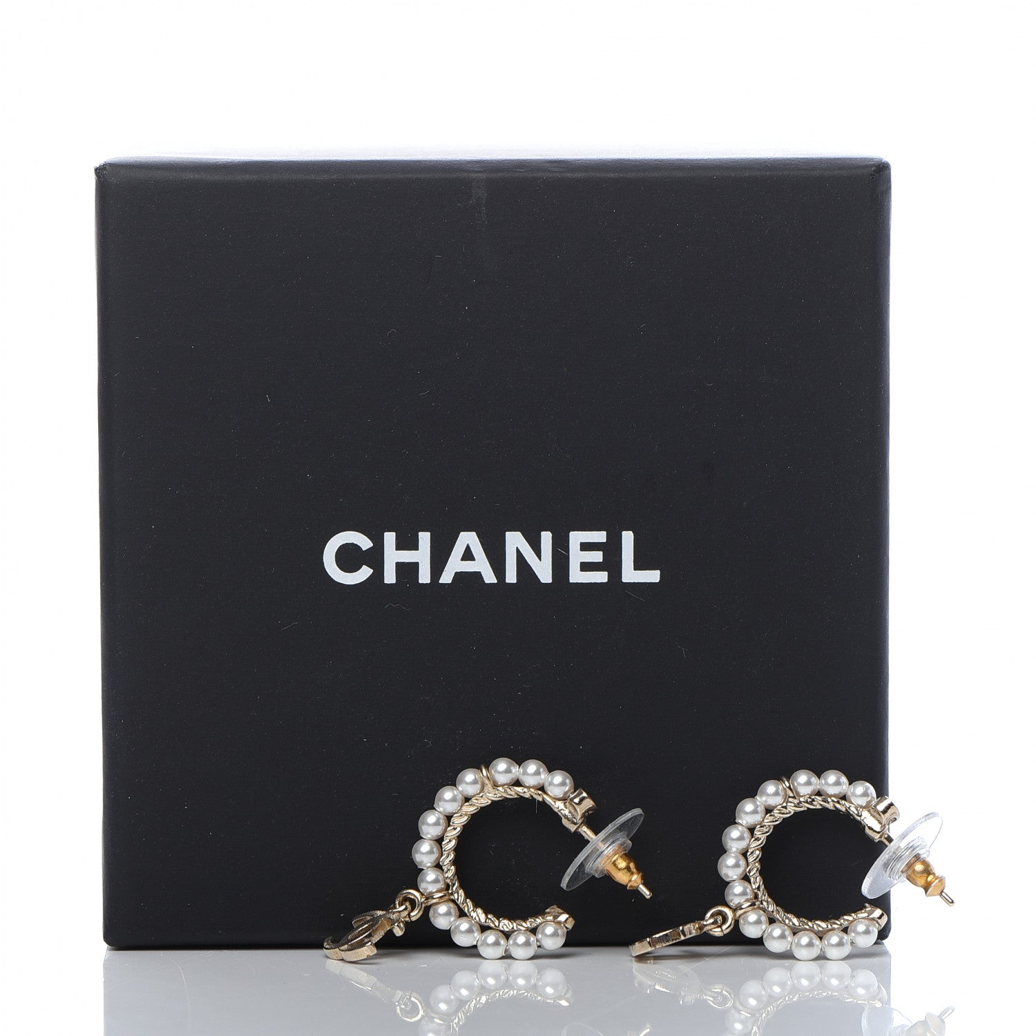 Chanel Pearl Charms CC Hoop Earrings Gold 5 of 5
