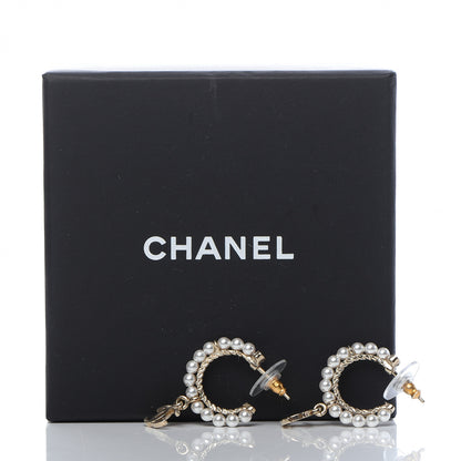 Chanel Pearl Charms CC Hoop Earrings Gold 5 of 5