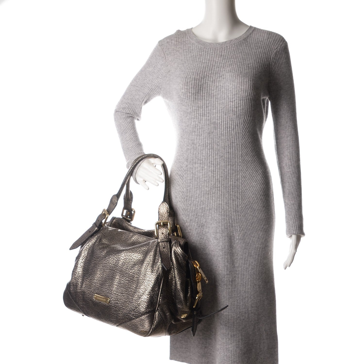 Burberry Metallic Grainy Calfskin Large Oakford Tote Silver 2 of 8